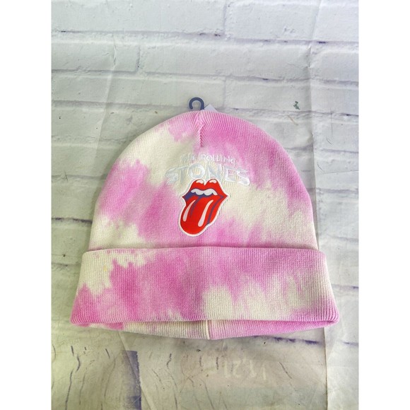 The Rolling Stones Rock Band Music Pink Tie Dye Knit Beanie Hat Cap Adult OSFM main image 5